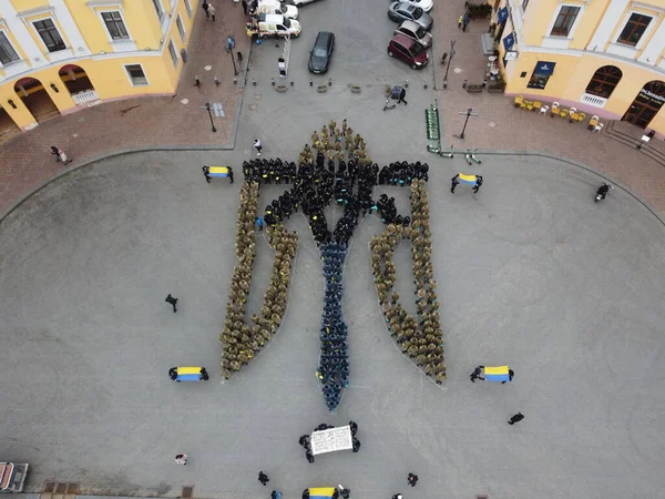 Odessa Ucraina Febbraio 202 Enorme Stemma Dell Ucraina Realizzato Utilizzando — Foto Stock