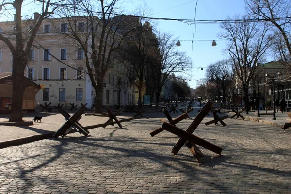 Odessa Ucrania Marzo 2022 Guerra Rusia Contra Ucrania Erizos Antitanque — Foto de Stock