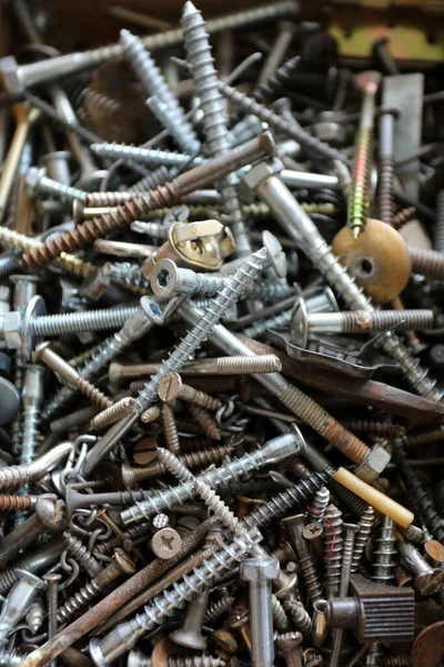 Lot Gray Screws Box — Stock Photo, Image