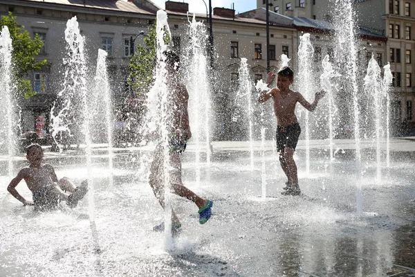 Lviv Ukraine June 2022 Children Bathe Fountain Building Lviv National — 图库照片