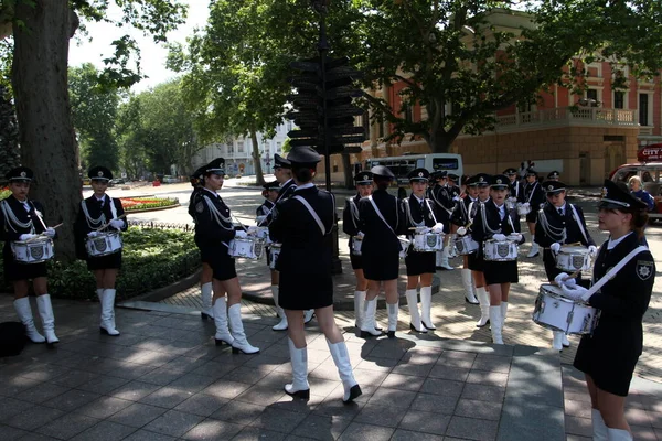 Odessa Ukraine June 2021 Police Orchestra Acts Girls Police Words — Stock Photo, Image