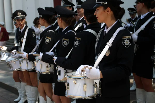 Odessa Ukraine June 2021 Police Orchestra Acts Girls Police Words — Stock Fotó