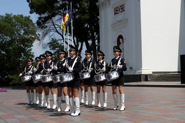 Odessa Ukraine June 2021 Police Orchestra Acts Girls Police Words — ストック写真