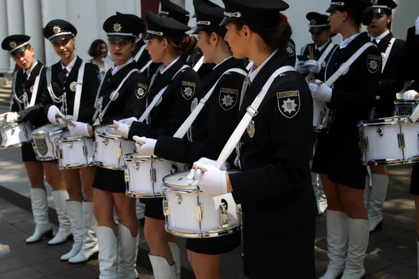 Odessa Ukraine June 2021 Police Orchestra Acts Girls Police Words — Stok Foto