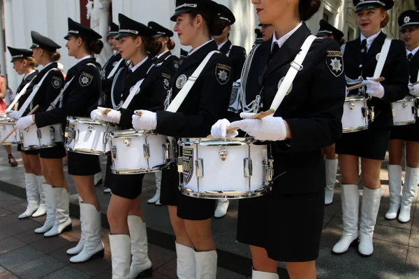 Odessa Ukraine June 2021 Police Orchestra Acts Girls Police Words — Fotografia de Stock