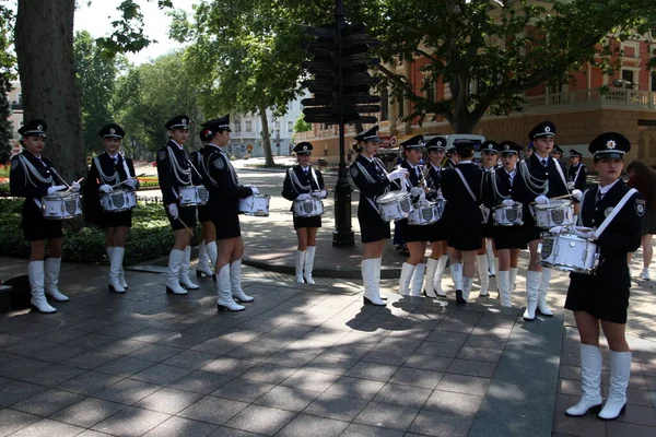 Odessa Ukraine June 2021 Police Orchestra Acts Girls Police Words — Stockfoto