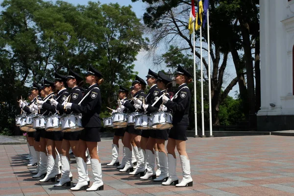 Odessa Ukraine June 2021 Police Orchestra Acts Girls Police Words — Stockfoto