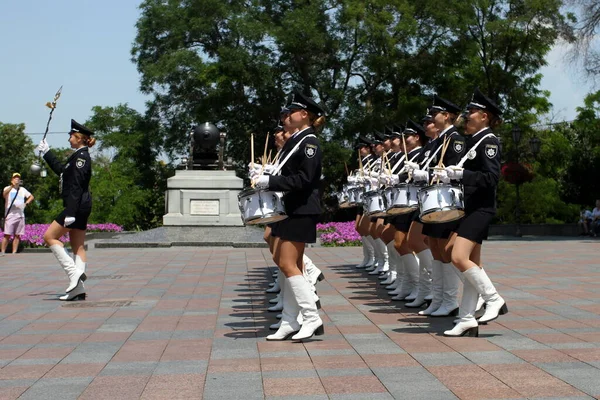 Odessa Ukraine June 2021 Police Orchestra Acts Girls Police Words — Stockfoto