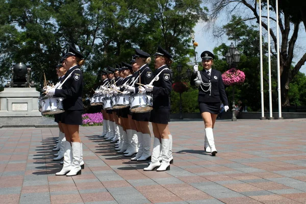Odessa Ukraine June 2021 Police Orchestra Acts Girls Police Words — ストック写真
