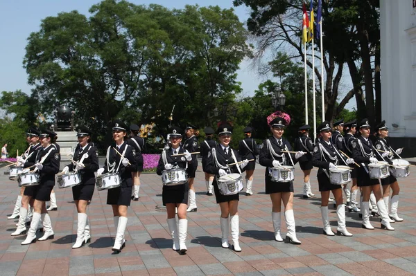 Odessa Ukraine June 2021 Police Orchestra Acts Girls Police Words — Stockfoto