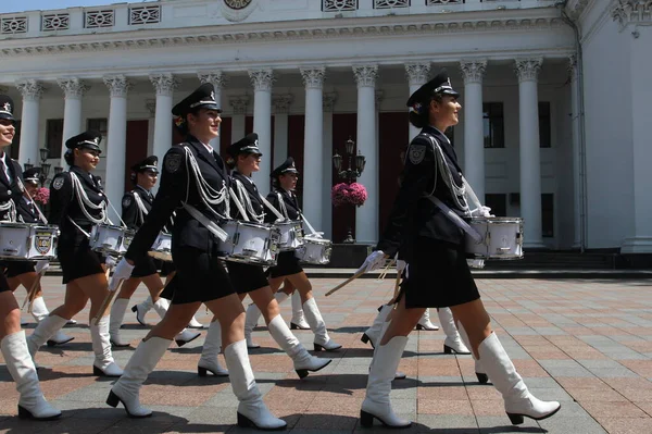 Odessa Ukraine June 2021 Police Orchestra Acts Girls Police Words — Stok Foto