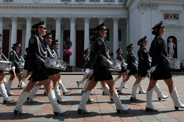 Odessa Ukraine June 2021 Police Orchestra Acts Girls Police Words — Foto Stock