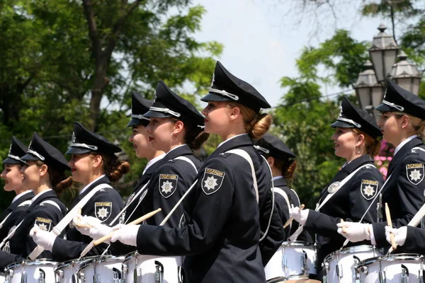 Odessa Ukraine June 2021 Police Orchestra Acts Girls Police Words — 图库照片