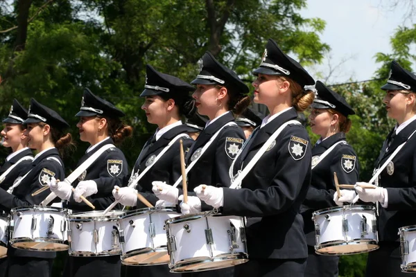 Odessa Ukraine June 2021 Police Orchestra Acts Girls Police Words ストックフォト
