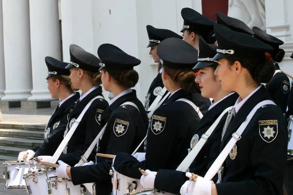 Odessa Ukraine June 2021 Police Orchestra Acts Girls Police Words ストック画像