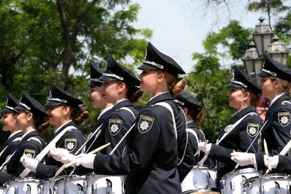 Odessa Ukraine June 2021 Police Orchestra Acts Girls Police Words ロイヤリティフリーのストック写真
