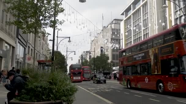 Hanging Christmas Lights Oxford Street Day October 2021 — Stock Video