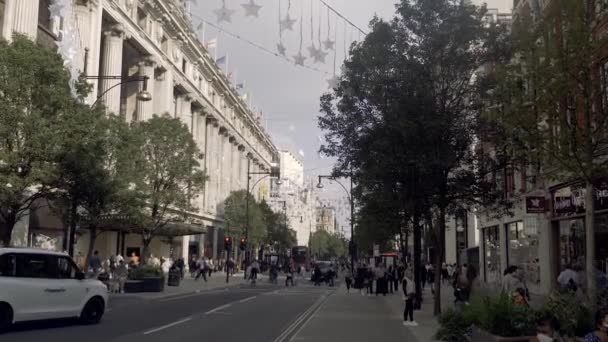 Szombat Délután View Looking Oxford Street Külső Selfridges Londonban — Stock videók
