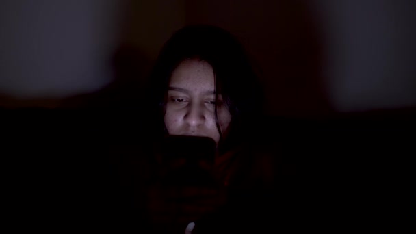 Cinematic Shot Teen Girl Using Tablet Entertainment While Sitting Sofa — Stockvideo
