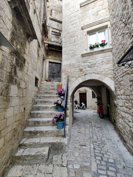 Streets Historic Tourist Town Hvar Fort Port Yacht Marine Croatian — стокове фото