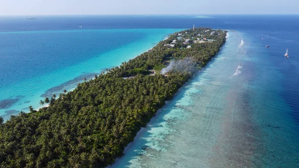 Мальдіви Курортують Острівний Вид Повітря Індійський Океан Атол Природи Пляж — стокове фото