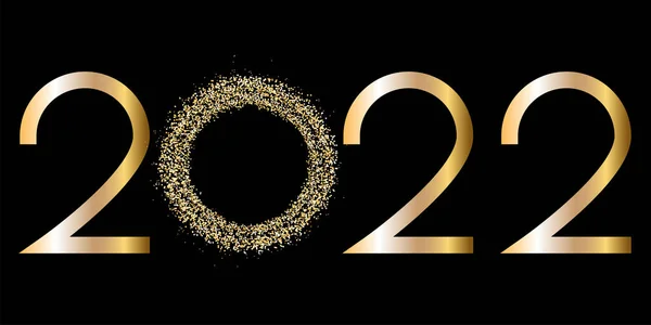 Vektör. Yeni yıl kartı. 2022 tipografik logolu şablonlar tasarla. Noel ağacı süslemeleri. Gerçekçi 3 boyutlu arka plan. Parlak altın konfeti numaraları, altın Noel ağacı oyuncağı, parlak parıltılı cam..