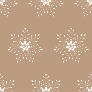Vektör. Basit, pürüzsüz bir kar tanesi. Bej arka planda beyaz kar. Soyut duvar kağıdı kaplama dekorasyonu. Kış sembolü, Mutlu Noeller, Mutlu yıllar.