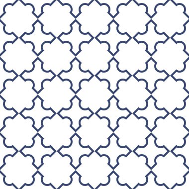 Vektör. Yama işi tarzında kusursuz Akdeniz geometrik deseni. Talavera şablonu. Portekiz Azulejo 'su. Türk dekorasyonu. Fas mozaiği. İspanyol porseleni. Seramik yemekler, folklor süsü. Mavi.