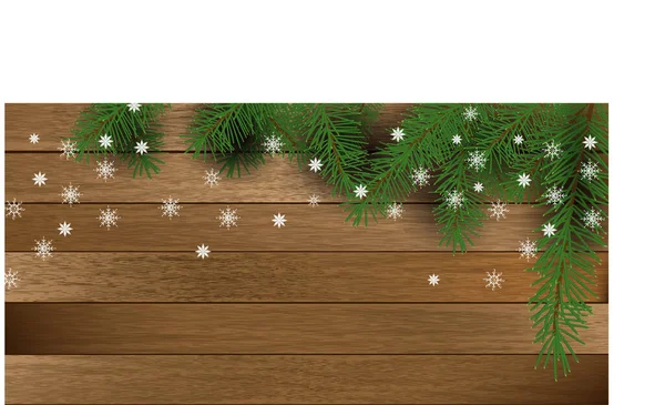 벡터입니다 크리스마스와 새해의 수평적 가문비나무 가지와 눈송이 그리고 널빤지로 장식이었다 — 스톡 벡터