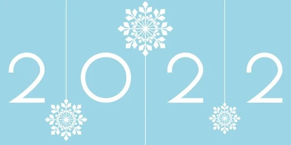 新年贺卡 设计带有2022年字体标识的模板 圣诞装饰品现实的背景 新的白色数字 白色圣诞树玩具 白色简单的雪花 — 图库矢量图片