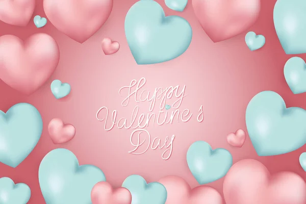 Vektor Romantisk Design Valentinsdagen Realistiske Ballonger Med Blått Rosa Hjerte – stockvektor