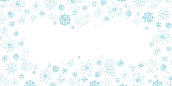 冬天的雪花覆盖了边境潮流的背景 相框飘扬雪片边框 卡片或横幅与圆饼片散落框架 雪片元素 冻死了白色 — 图库矢量图片