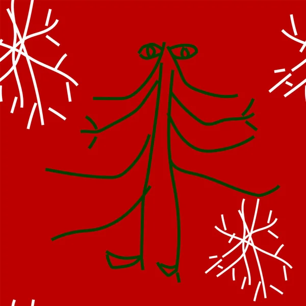 Вектор Різдвяний Новорічний Безшовний Візерунок Зелені Ялинки Білі Сніжинки Червоному — стоковий вектор