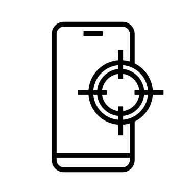 Vektör grafikleri. SEO pazarlama, analitik, reklam, iş ikonu. Lineer Simge, Simge: Çevrimiçi Reklamcılık, Mobil Pazarlama, Hedef Seyirci Araması. Akıllı telefon doğrusal simgesi, doğrusal görüş.