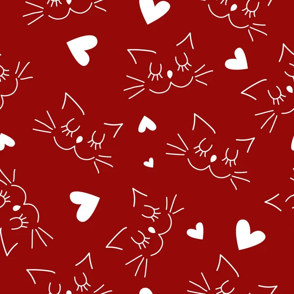 Vector Dia Dos Namorados Padrão Sem Costura Com Gatos Bonitos —  Vetores de Stock