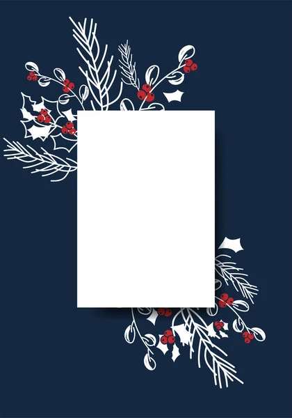 Vector Feliz Natal Feliz Ano Novo Fundo Floral Espaço Cópia —  Vetores de Stock