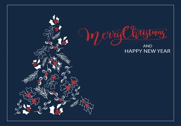 Vector Merry Christmas Happy New Year Floral Background Text Design — Stock Vector