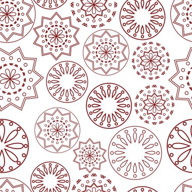 Vektör çizimi. Mutlu Noeller ve yeni yılınız kutlu olsun. Yuvarlak kar taneleriyle çizgili dantel arka plan. Parlak desenler delinmiş Papel Picado deseni.