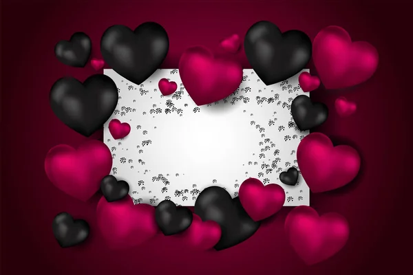 Vektor Valentinstag Abstrakten Hintergrund Realistische Schwarze Und Lila Luftballons Herzform — Stockvektor