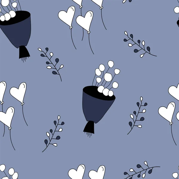 Vecteur Mignon Motif Amour Sans Couture Avec Bouquets Branches Ballons — Image vectorielle