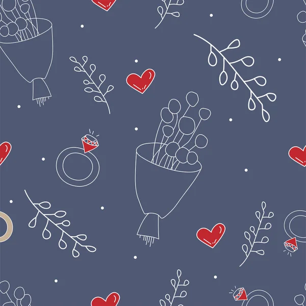 벡터입니다 약혼반지 손으로 스케치가 무미건조 사랑의 패턴입니다 에서의 일러스트 인쇄와 — 스톡 벡터