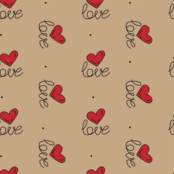 Вектор Люб Язний Безшовний Розмальованим Серцем Написом Любов Малюнок Стилі — стоковий вектор
