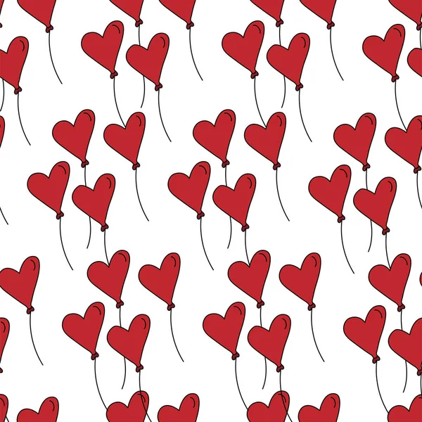 Vektor Niedliche Nahtlose Liebesmuster Handgezeichnete Gruppe Konturförmige Herzförmige Ballons Sketch — Stockvektor