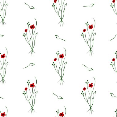 Vektör çizimi. Çiçeksiz desen. Bir buket yabani çiçek. El yapımı çiçek tarlası. Basit çiçekler.