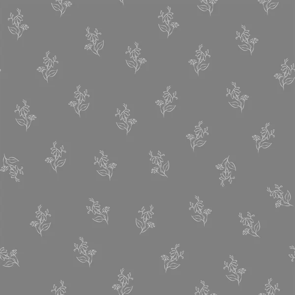 Vektorgrafik Grau Und Weiß Florales Nahtloses Muster Strauß Wilder Blumen — Stockvektor