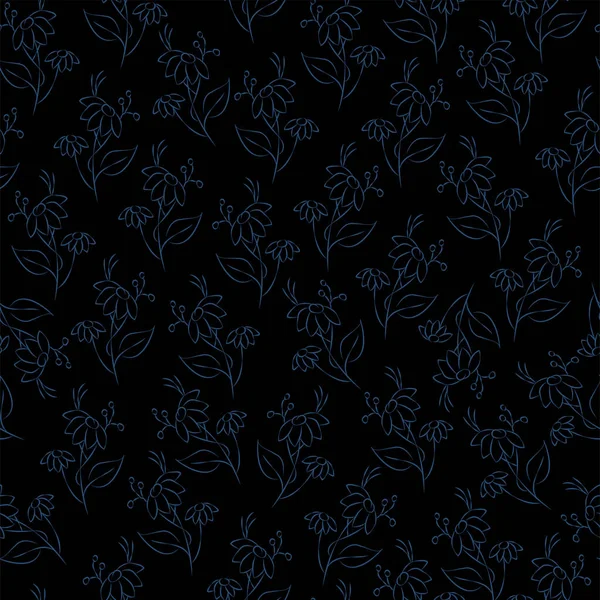 Vektör mavi çizim. Çiçeksiz desen. Bir buket yabani çiçek. El yapımı çiçek tarlası. Basit çiçekler. Papatya çayının çiçekli başları. Özet çizimi.