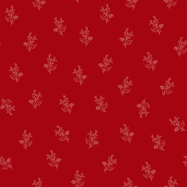 Vektör kırmızı illüstrasyon. Çiçeksiz desen. Bir buket yabani çiçek. El yapımı çiçek tarlası. Basit çiçekler. Papatya çayının çiçekli başları. Özet çizimi.