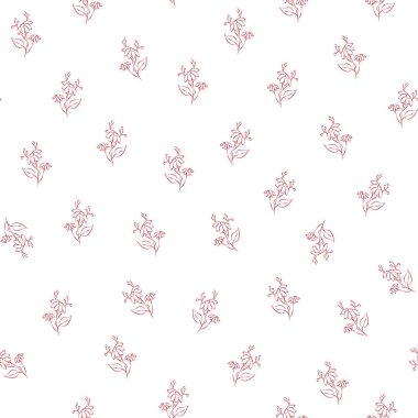 Vektör kırmızı illüstrasyon. Çiçeksiz desen. Bir buket yabani çiçek. El yapımı çiçek tarlası. Basit çiçekler. Papatya çayının çiçekli başları. Özet çizimi.