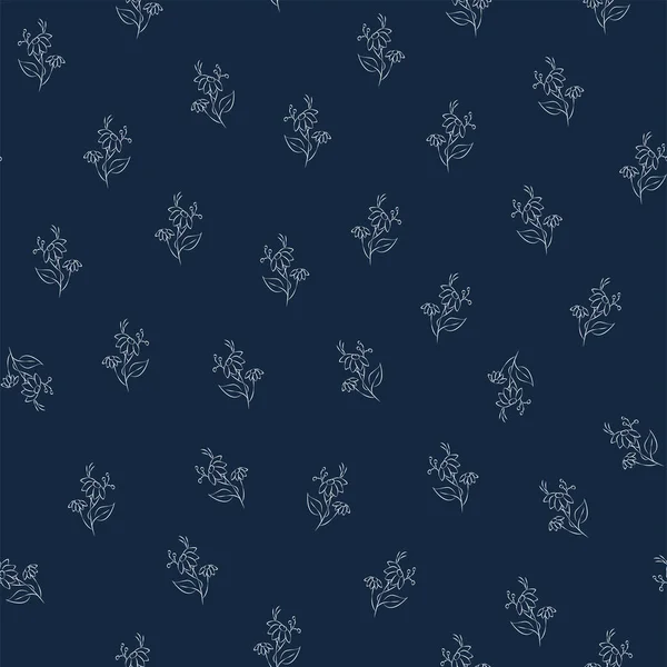 Vektorblaue Abbildung Florales Nahtloses Muster Strauß Wilder Blumen Handgezeichnetes Blumenfeld — Stockvektor