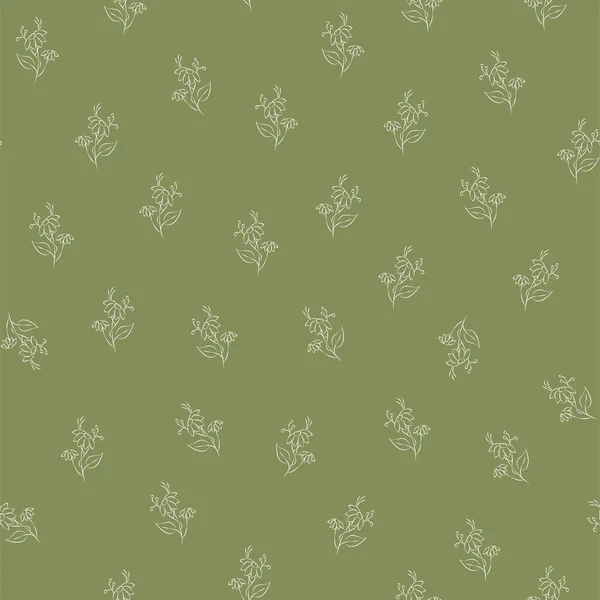 Vektorgrüne Abbildung Florales Nahtloses Muster Strauß Wilder Blumen Handgezeichnetes Blumenfeld — Stockvektor